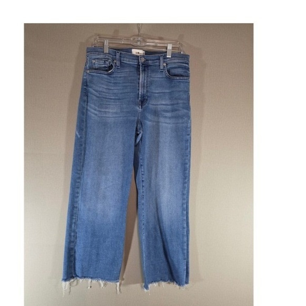 7 For All Mankind Cropped Alexa Jeans Blue High Rise Wide Leg Frayed Hem Size 31